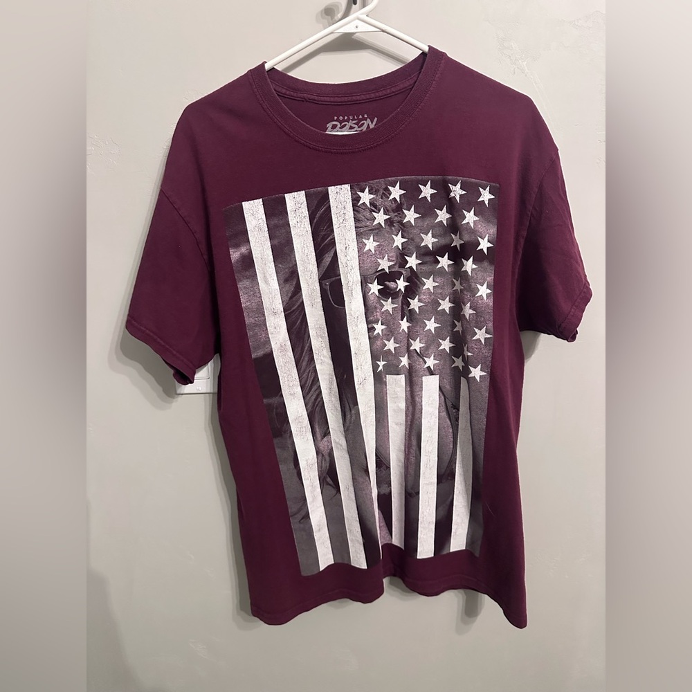 Men's T-Shirt American Flag POPULAR POISON 4th of July White Tee - Size Large
